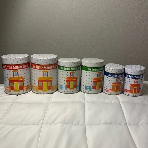 Vintage The Little School House 2 Sets Of Three Nesting Tins - 6 Tins - Picture 1 of 13